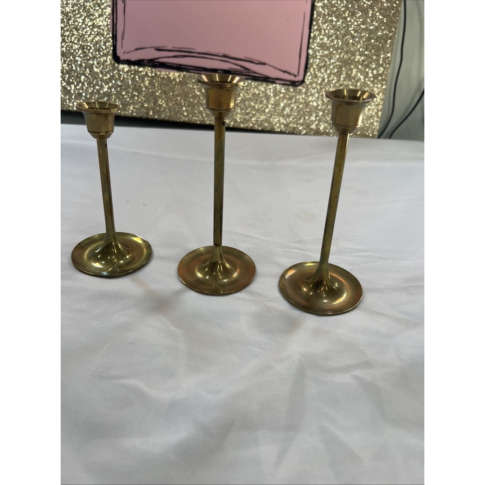 Interpur Brass Candlestick Holders Set of‎ 3 Vintage Mid Century Modern Taper